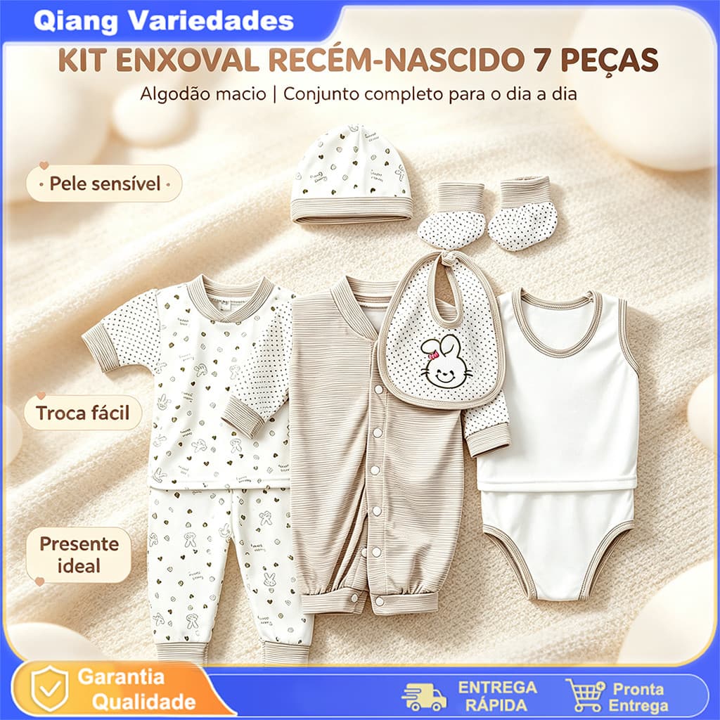 Kit 8 Peças Enxoval Bebê Recém Têxtil Macio -nascido Roupa Cartoon