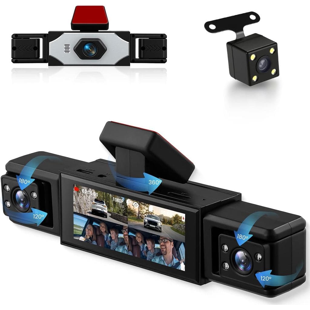 360 °   Câmera Veicular 1080P Frontal + 480P Traseira Esquerda Direita, Câmera Veicular de 4 Canais para Carro, Câmeras 