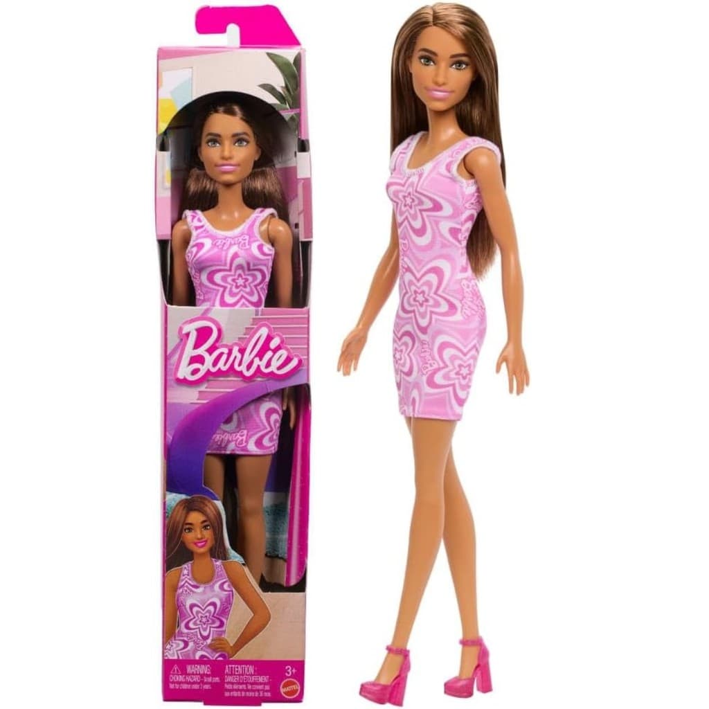 Boneca Barbie Vestido Fashion Morena Articulada 30cm Para Crianças - Mattel