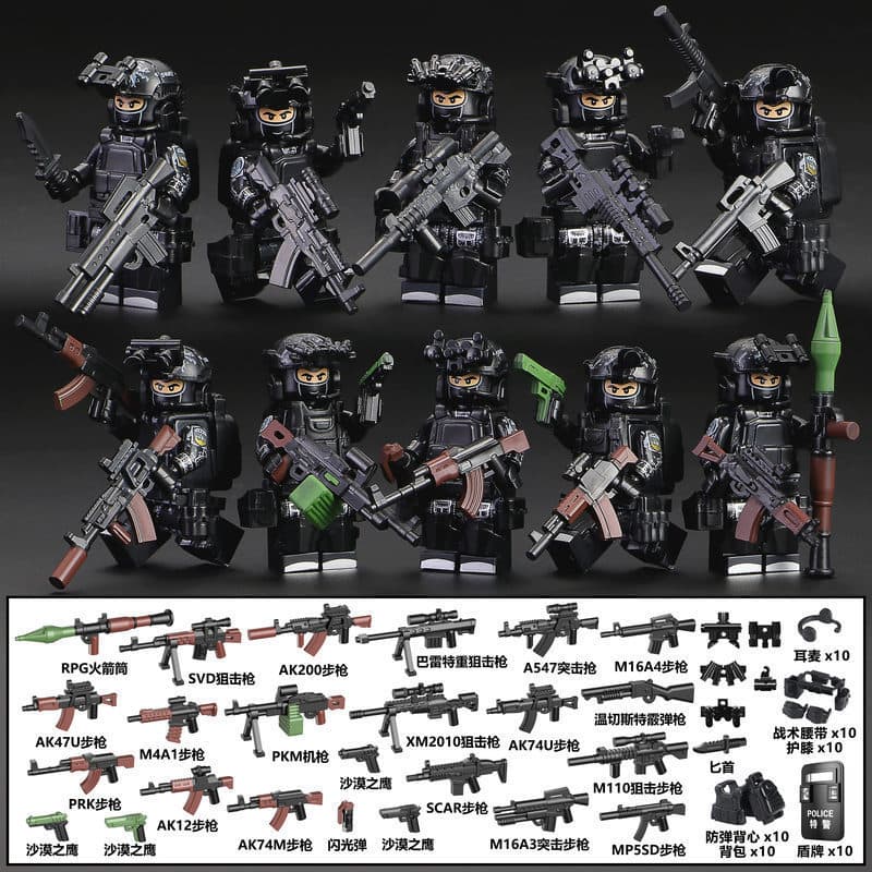 Blocos de montar Lego, minifiguras de forças especiais Alpha, soldados, vilões, armas militares, brinquedo de montar par