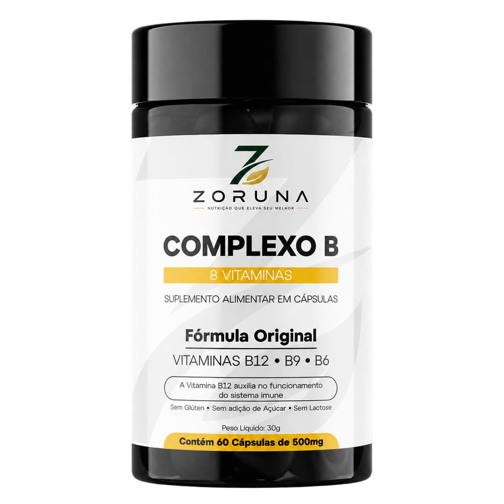 Complexo B 8 Vitaminas ZORUNA | Vitamina B12 B9 B6 Biotina | Suplemento Alimentar Sem Glúten Notificado ANVISA