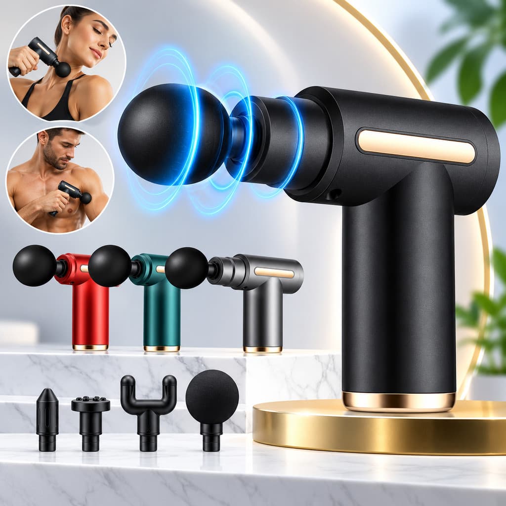 Massageador Muscular Pistola Massageadora Portátil 4 Ponteiras Relaxamento