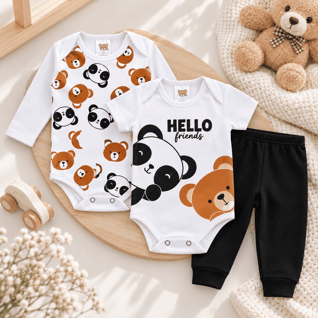 Kit 9 Peças Body Bebê Manga Curta e Longa Mijão Unissex Menino Menina Premium Macio Ideal Presente Enxoval P ao GG