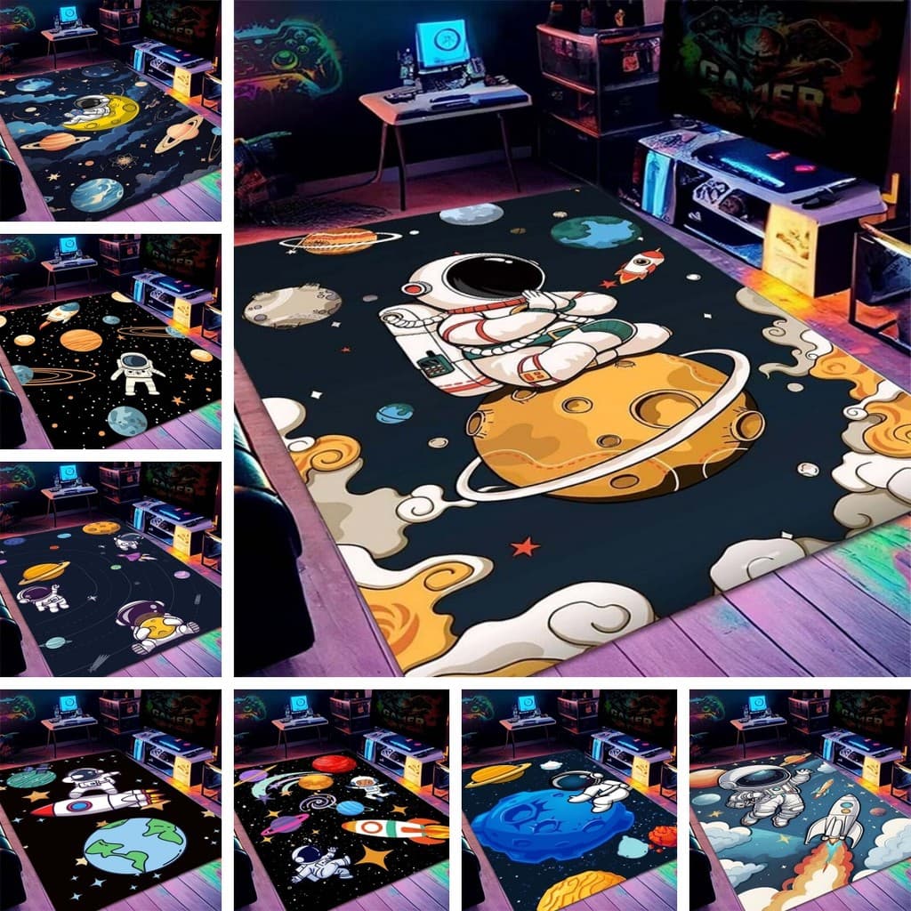 Tapete De Astronauta Com Tema Espacial – Grosso , Antiderrapante E Durável ; Ideal Para Salas De Jogos Infantis , Tapete