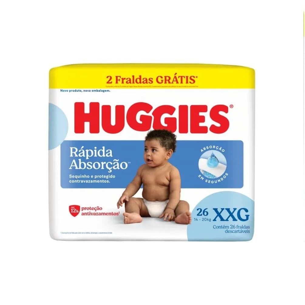 FRALDA HUGGIES TRIPLA PROTEÇÃO MEGUINHA XXG COM 26 UNIDADES