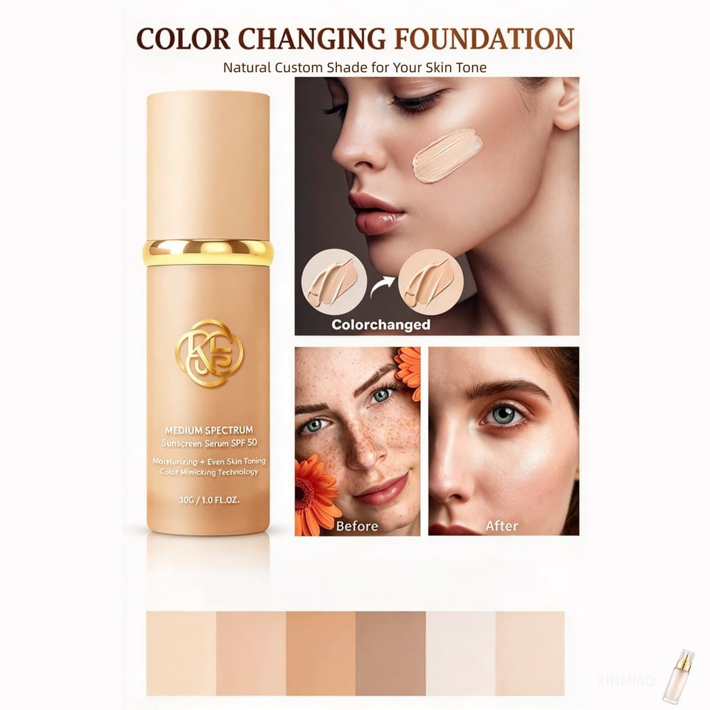 Base Líquida que Muda de Cor, Acabamento Natural para Maquiagem