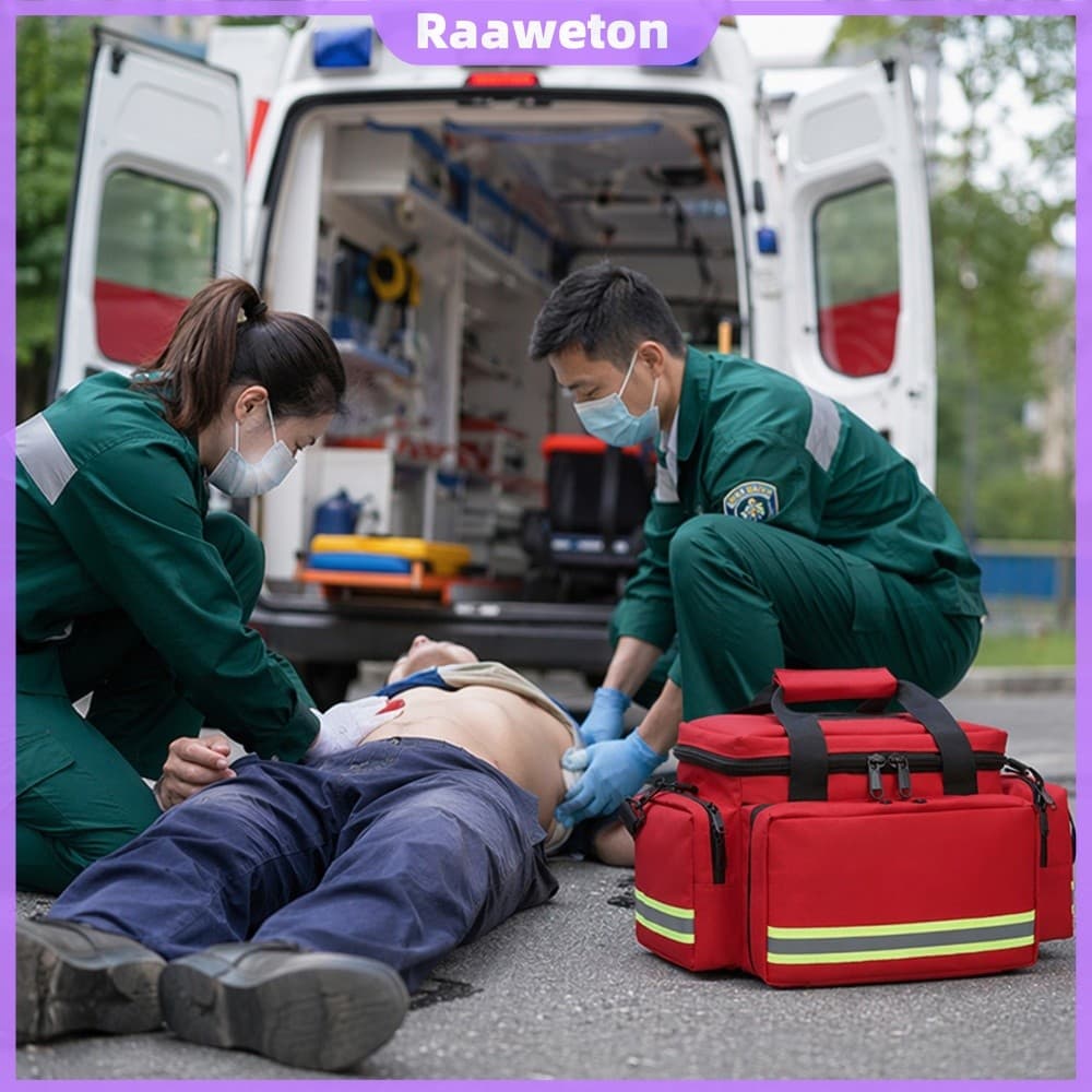 Bolsa Médica Portátil Kit De Primeiros Socorros Com Vários Bolsos Em Tecido Oxford [Raaaweton.br]