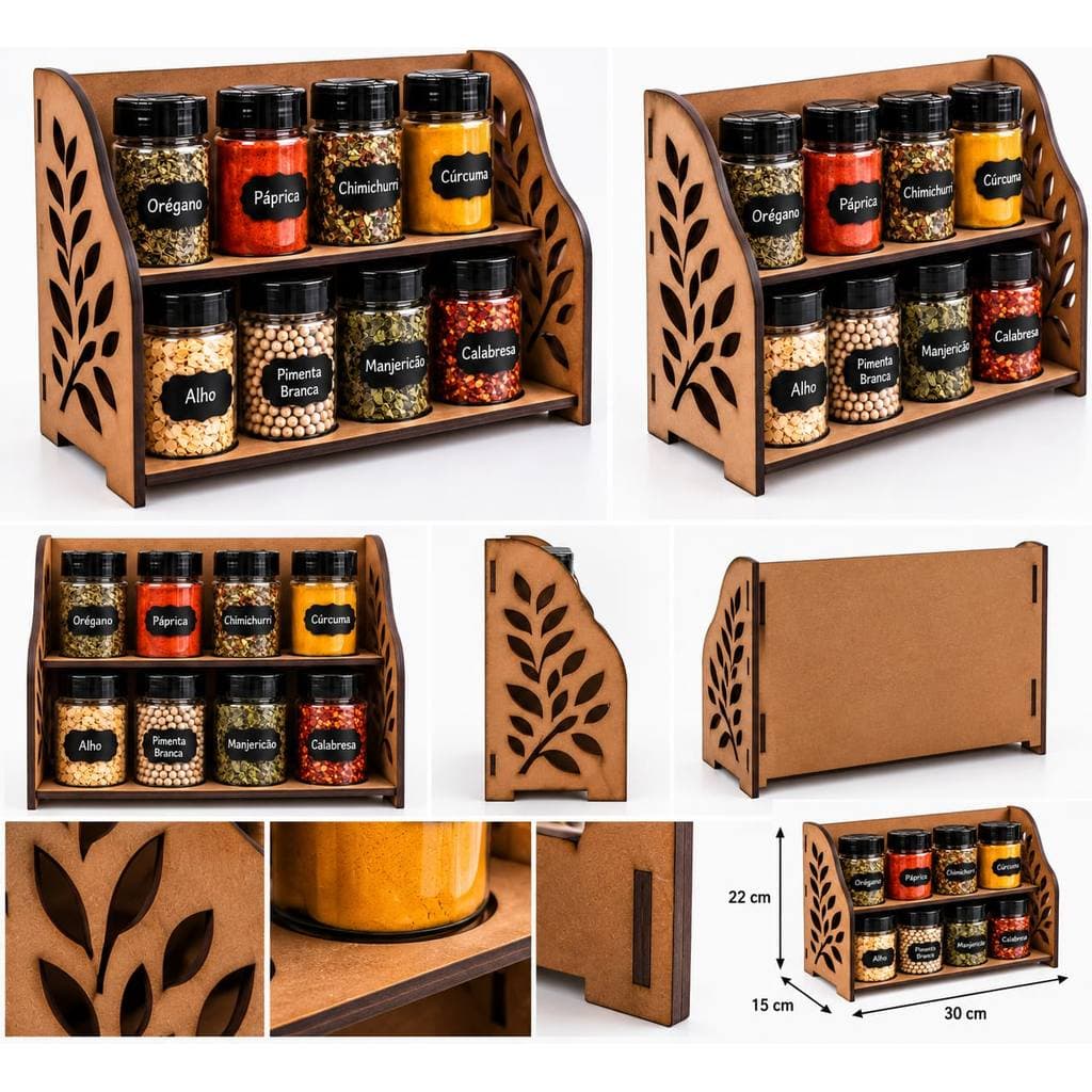 Suporte Porta temperos / Condimentos 8 potes mdf cozinha organizador de temperos