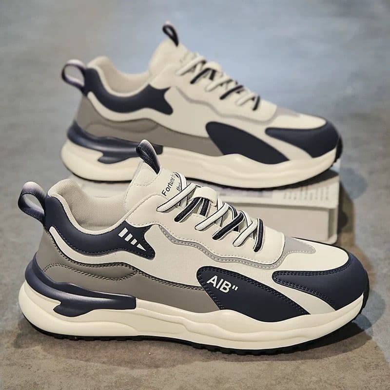 Tênis masculino de couro genuíno para primavera, tênis esportivo casual masculino versátil, antiderrapante para corrida,
