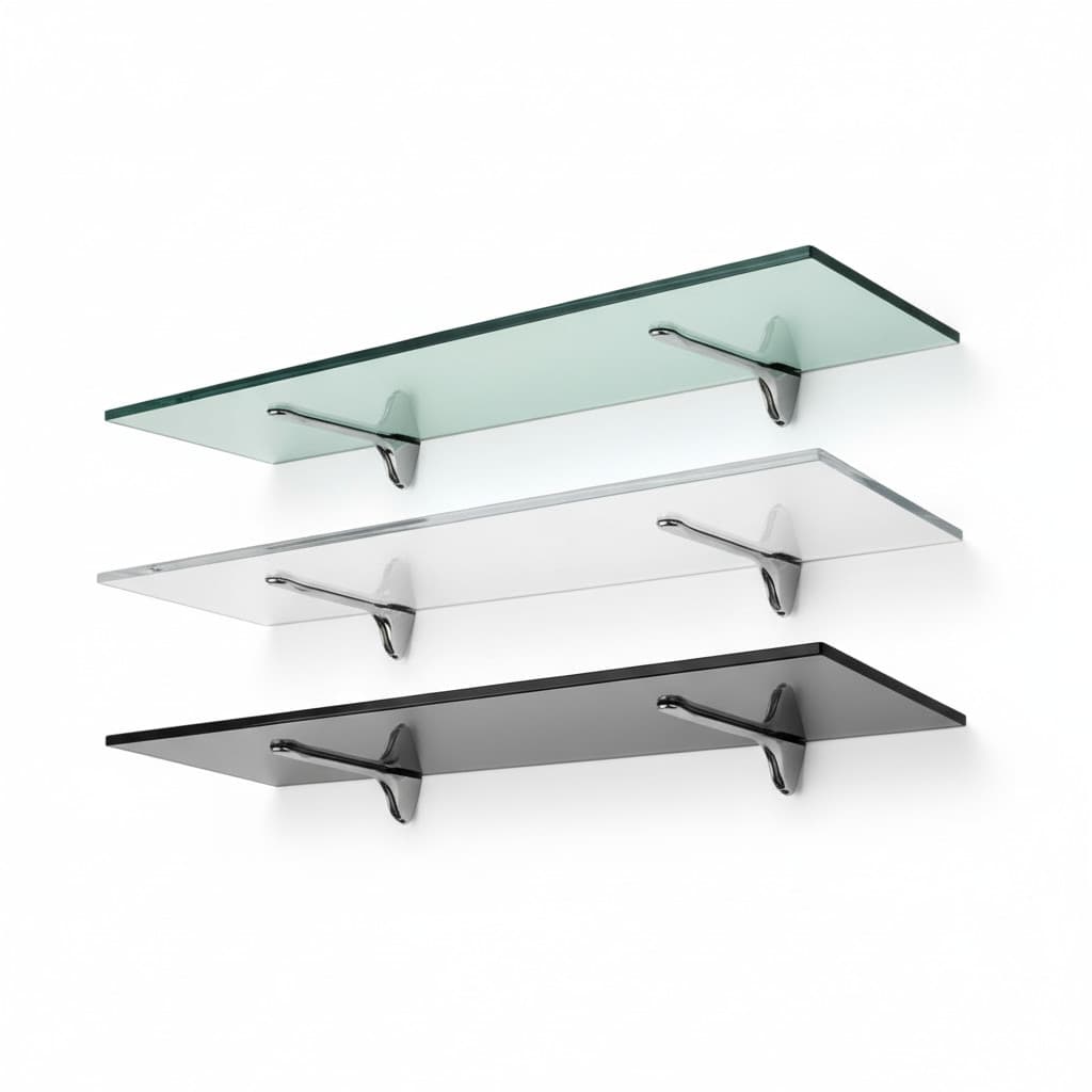 PRATELEIRA DE VIDRO 60CM X 20CM X 8MM COM SUPORTE DE PAREDE PELICANO