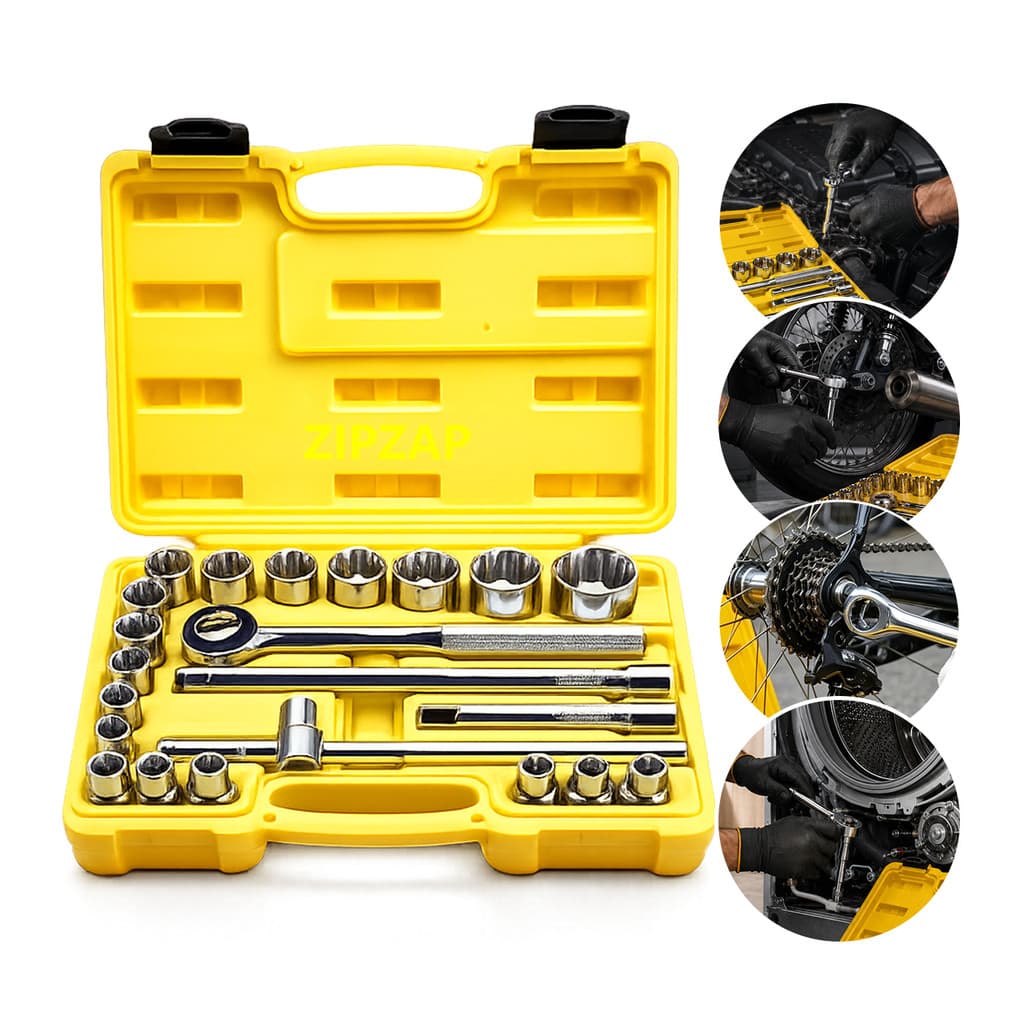 Jogo Kit Soquetes 1/2 Pol 8 a 32mm Chave Catraca Reversível 22 Peças Ferramentas Manuais com Maleta