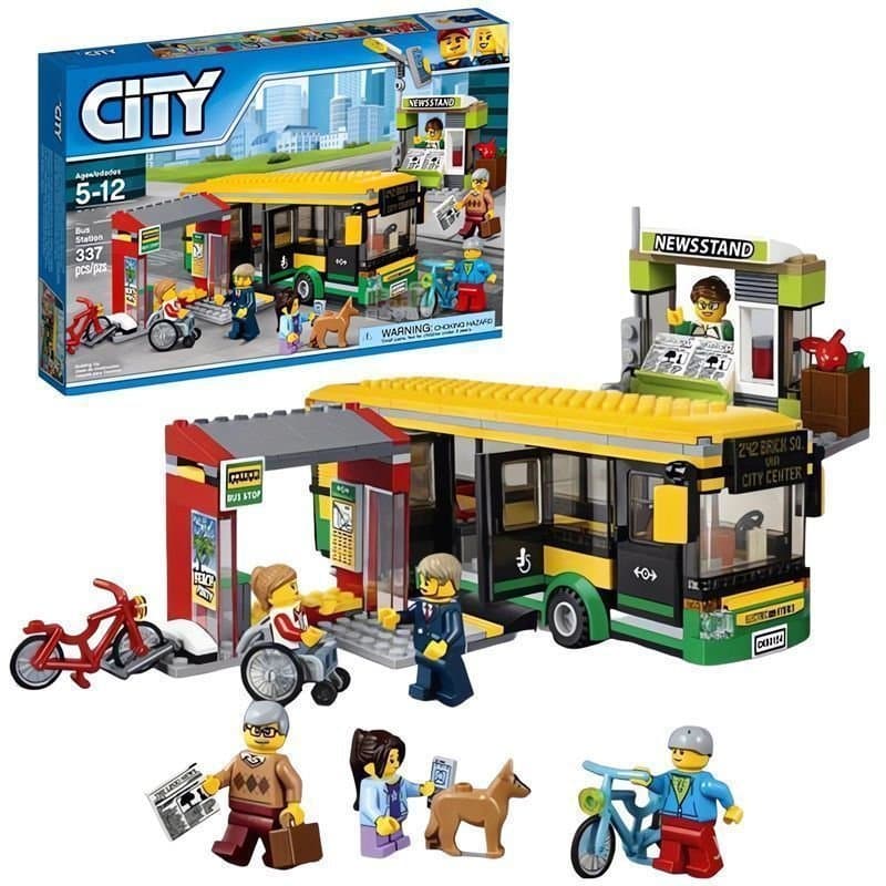 337 peças compatíveis com blocos de montar Lego, série cidade, estação de ônibus, montagem de ônibus, brinquedos infanti