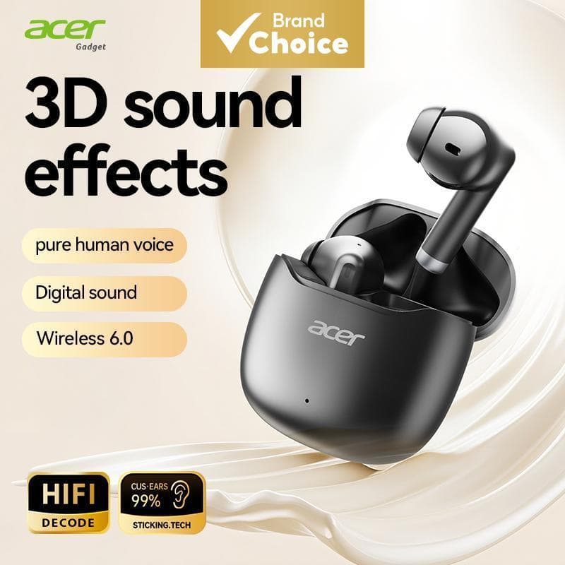 Fones de ouvido Acer OHR617, fones Bluetooth sem fio com microfone, tipo C, fone de ouvido, driver de 25Ω, 8uA de baixa