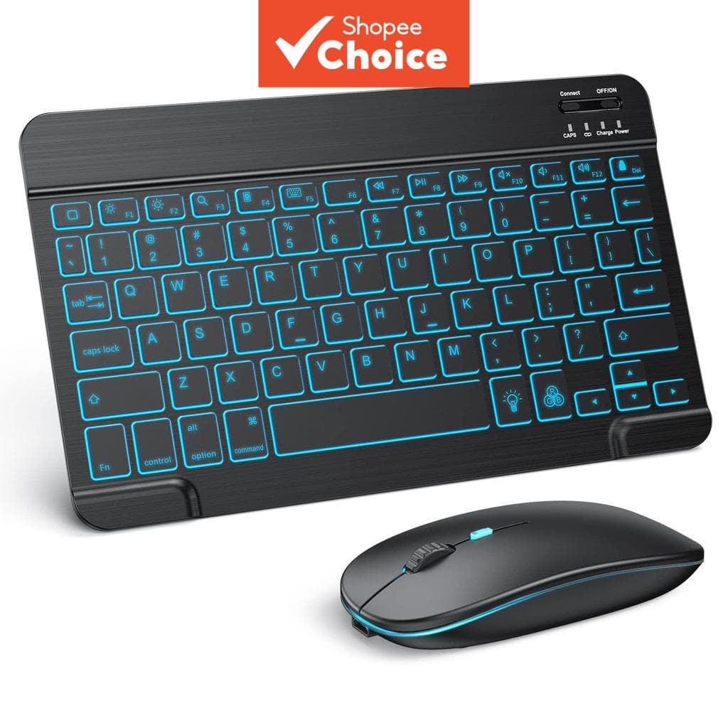 Teclado e mouse sem fio mini slim portátil retroiluminado Bluetooth recarregável ABS combo para tablets