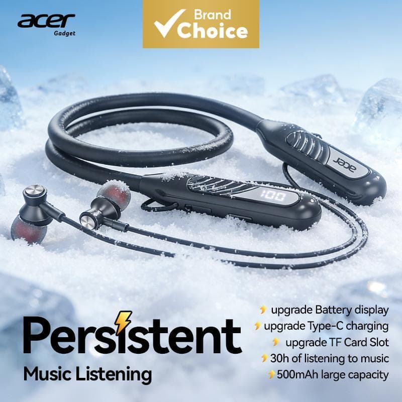 Fone de Ouvido Bluetooth Acer OHR635, Modelo de Pescoço, Sem Fio, Fones de Ouvido, Earbuds, Fones TWS, Hi-Fi, Tipo-C