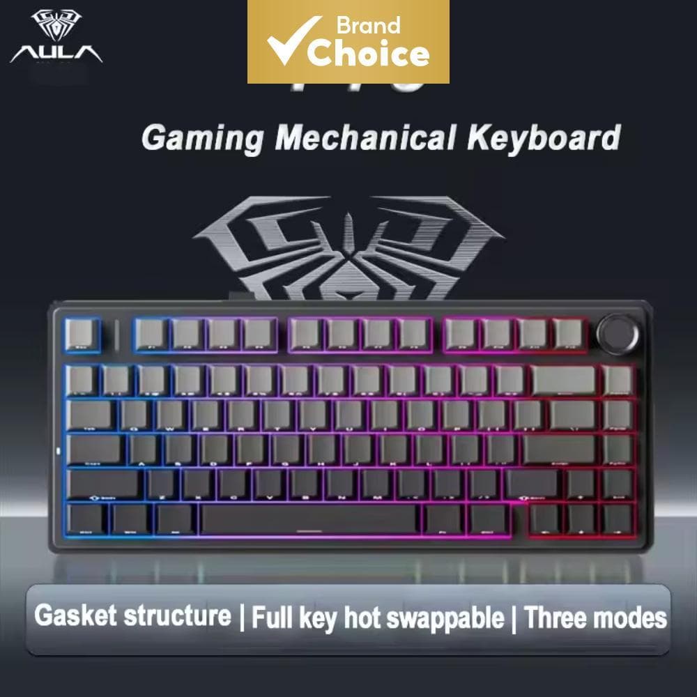 Teclados AULA F75 com conexão Bluetooth 2.4G sem fio e com fio, teclado mecânico com três modos de conexão, todas as