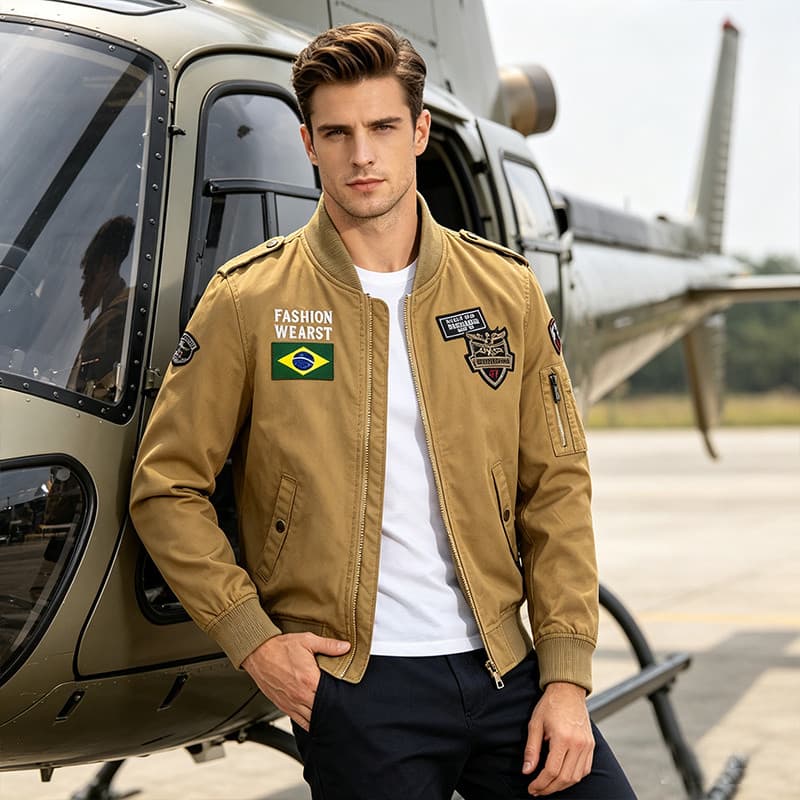 Jaqueta Masculina De Algodão Corta Vento Militar Piloto Modelo Primavera-Outono