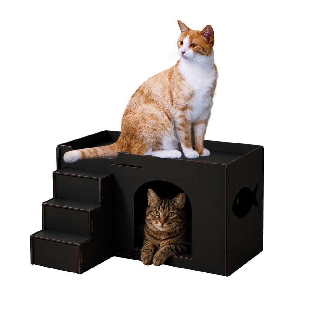 Casinha para Gato em MDF Preto Refúgio Seguro para Pets