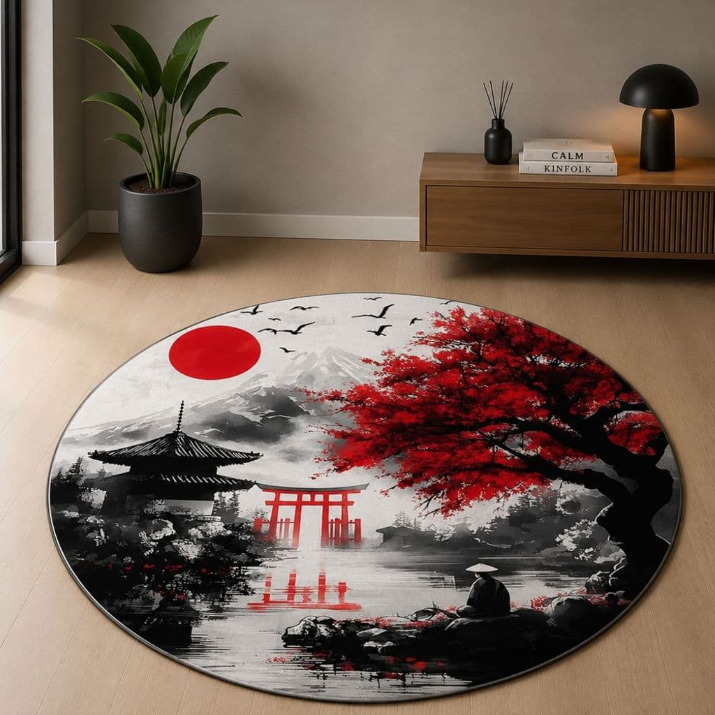 Tapete Redondo Decorativo 88cm Antiderrapante para Sala e Quarto 2240
