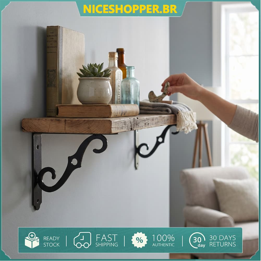 niceshopper.br 2 peças de suporte de prateleira de 5 x 3 polegadas Suporte de suporte de montagem em parede de ferro em