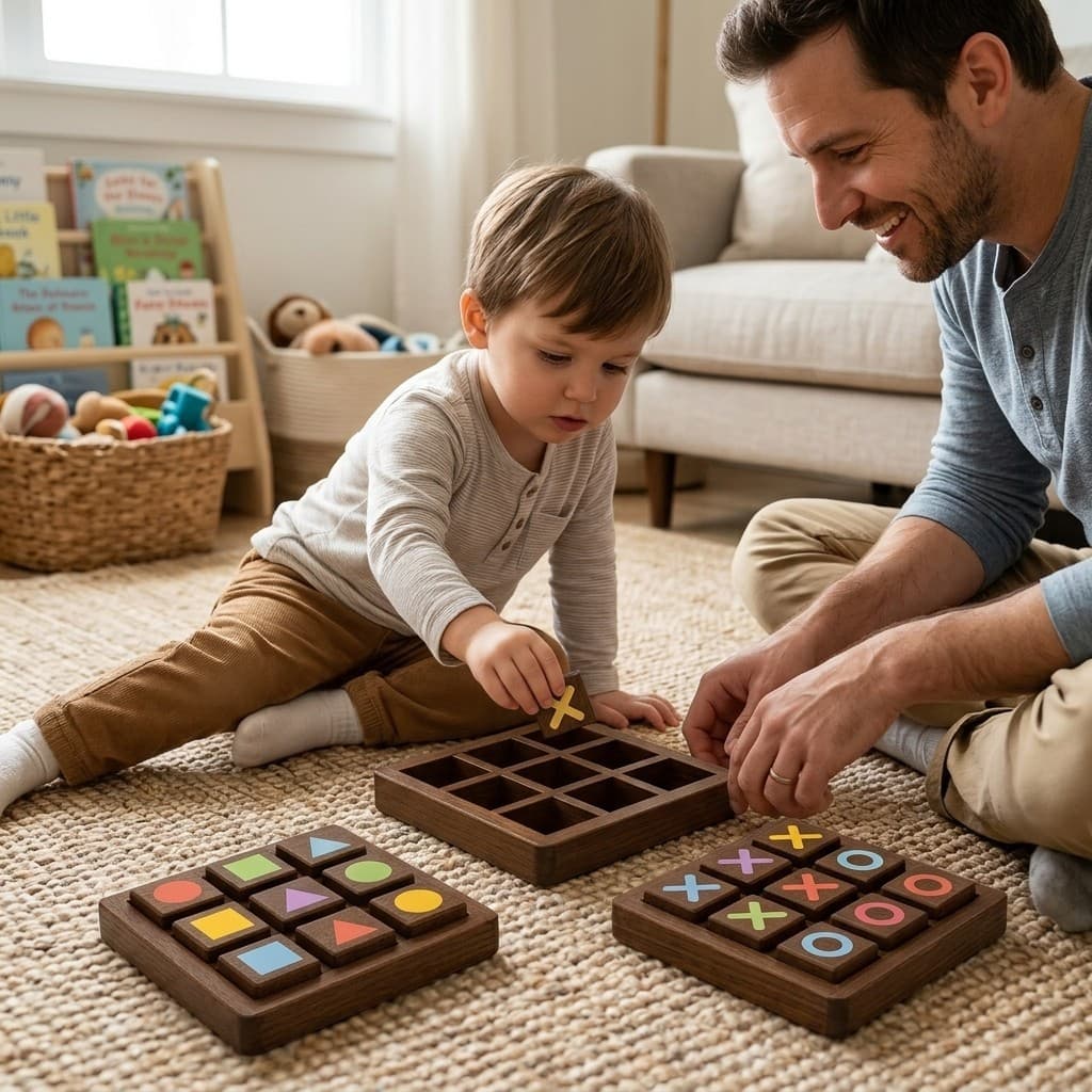 Jogo De Tabuleiro XO De Madeira Para Crianças Brinquedo Educativo Lógica Pensando Família Interativa