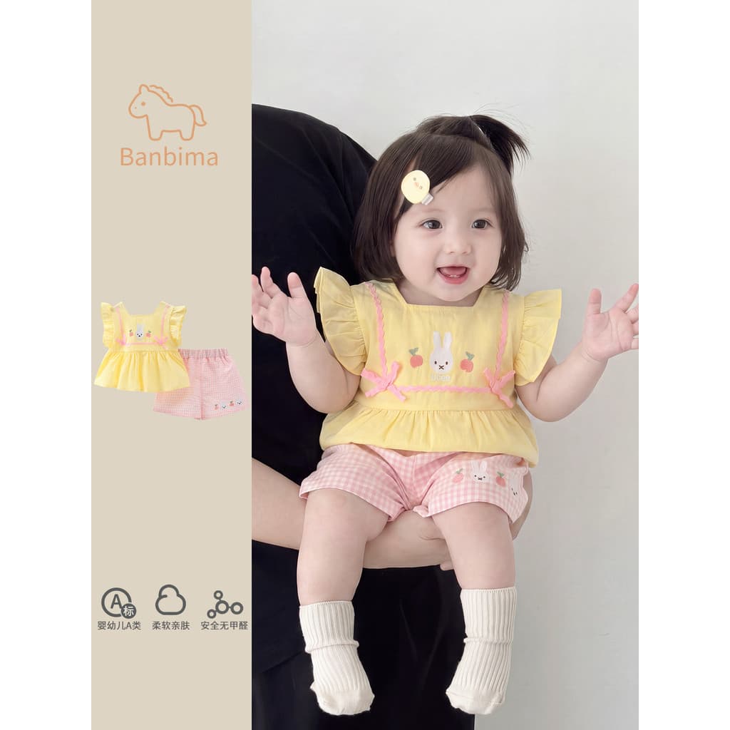 Roupa estilo doce para bebê menina | Terno dopamina para menina, bebê menina, coelho, cereja, manga voadora, Shorts, ter
