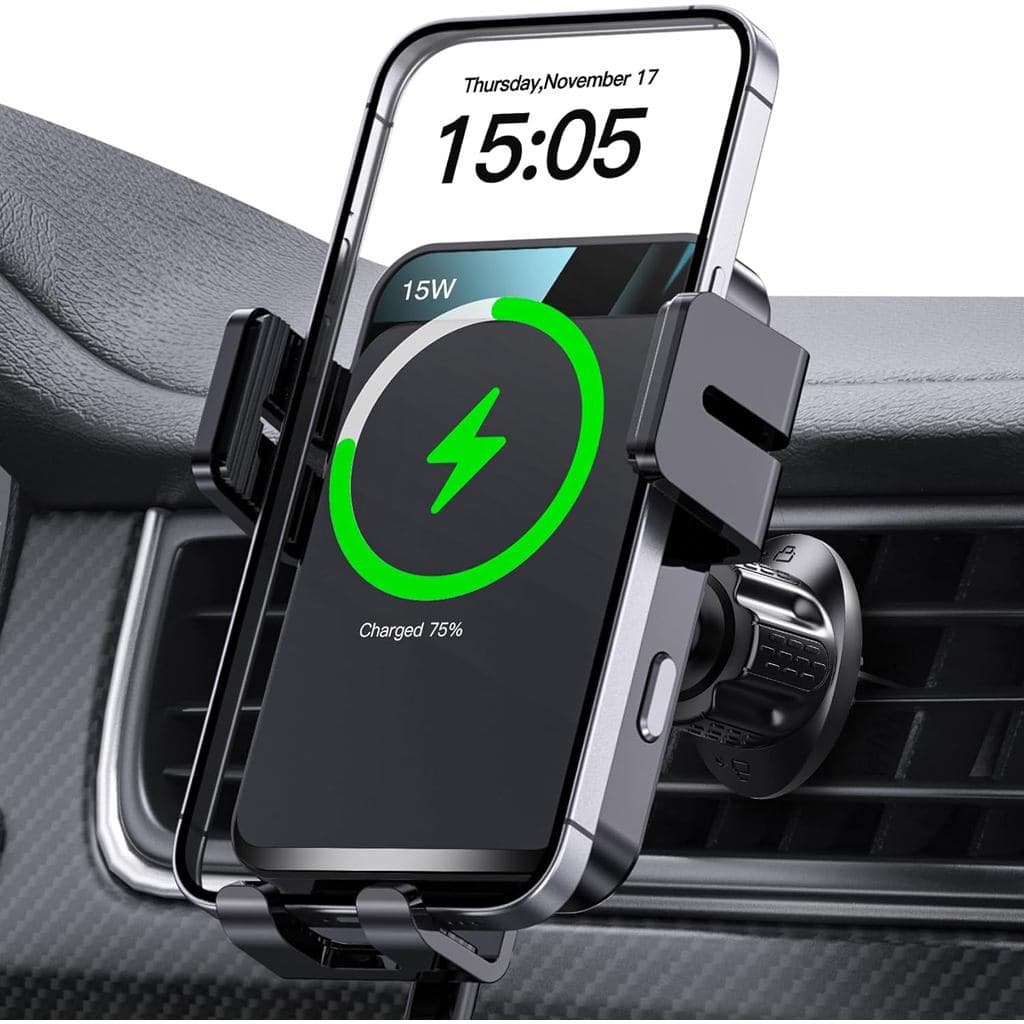 Carregador de Carro Sem Fio, Suporte de Carro com Fixação Automática MOKPR 15W/10W/7.5W, Carregamento Rápido, Suporte de