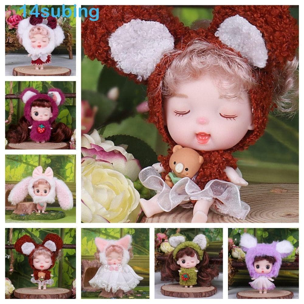 SUBING Brinquedos De Vestir De 10 Cm , Linda Boneca Articulada Móvel E Fofa , Roupas De Urso , Orelha De Coelho , Boneca