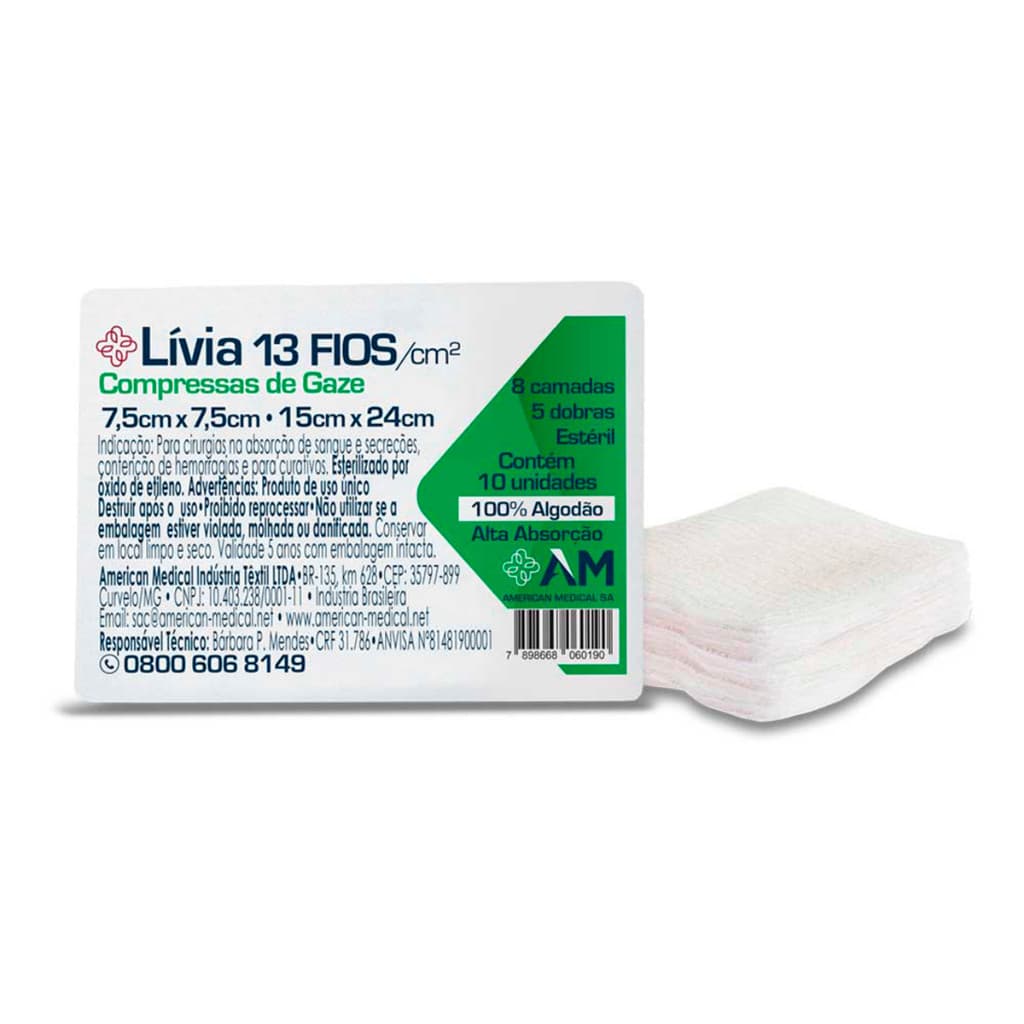Kit C/5 Pacotes Compressa Gaze Esteril 13 Fios 7,5 X 7,5