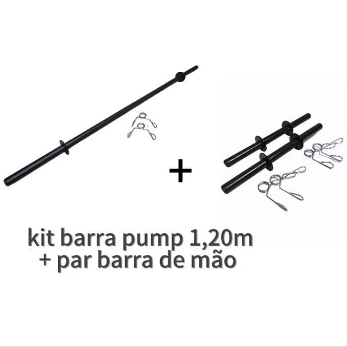 Kit  Treino em Casa Completo Body Pump Barra Reta 1,20m + Par Halteres 40cm com Presilhas Academia Musculação Fitness