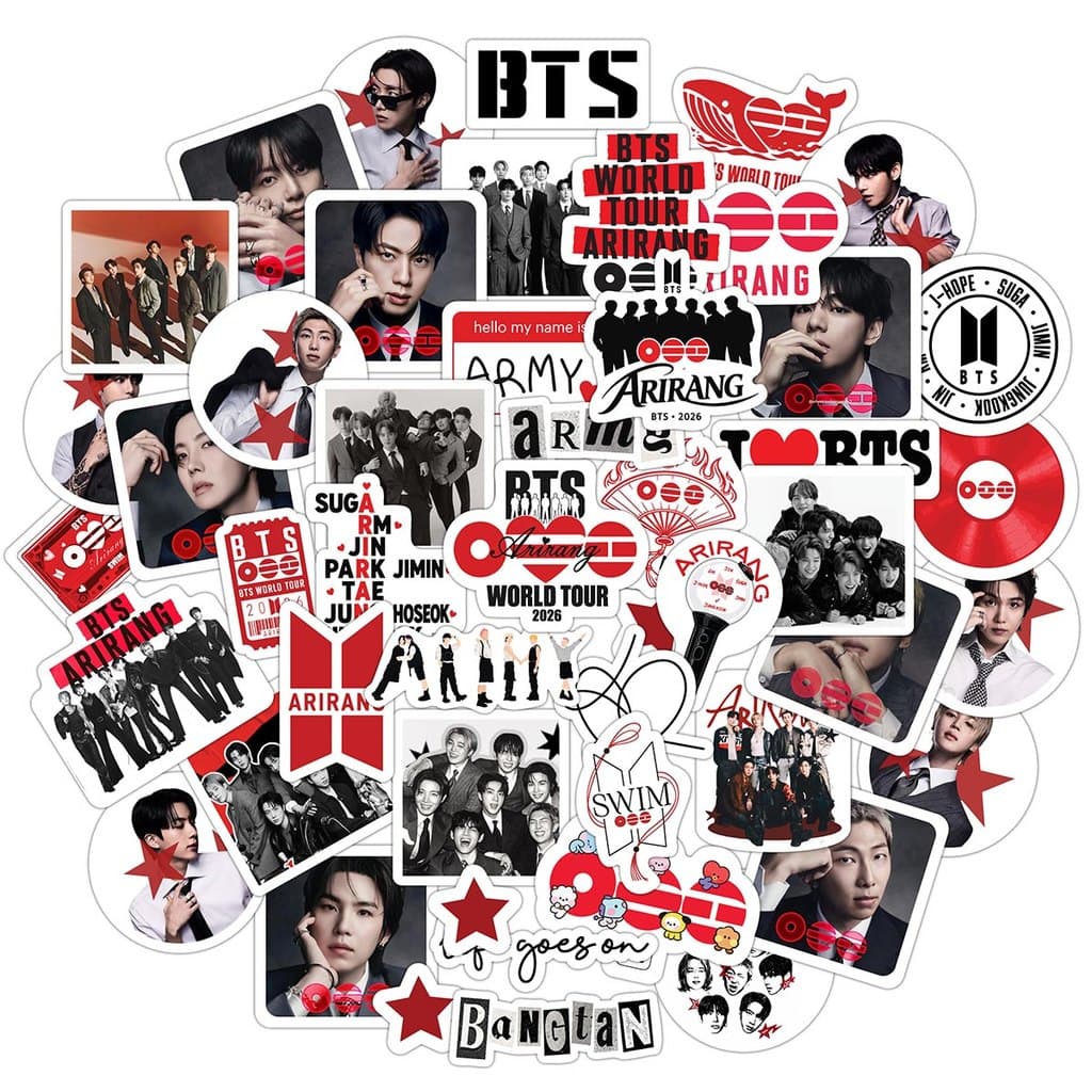 Kit 50 Adesivos BTS BT21 Arirang K-pop para Kindle Caderno Notebook e Celular