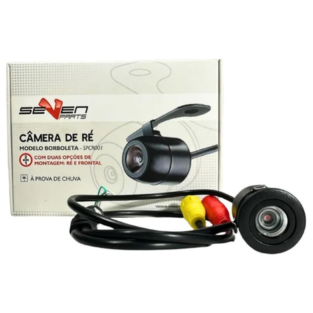 Camera Re 2x1 12v Frontal Traseira Seven SPCR001 para Carro Caminhonete Inversão Imagem Linhas Guia