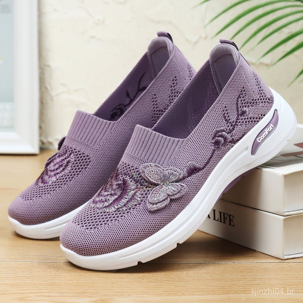 Novos estilos de calçados femininos para a primavera, sapatos slip-on versáteis e confortáveis, adequados para pessoas d