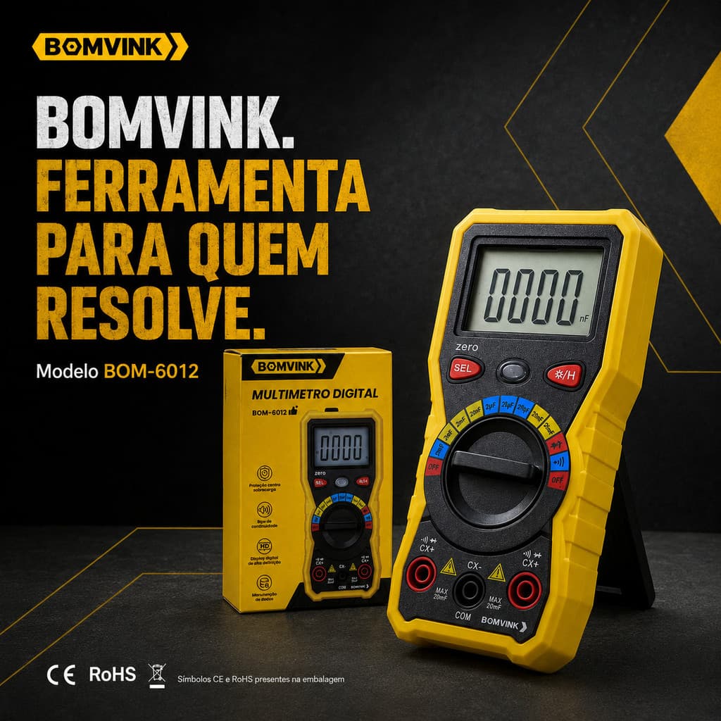 Multímetro Capacímetro Digital 20mF Profissional Bip e Luz BomVink