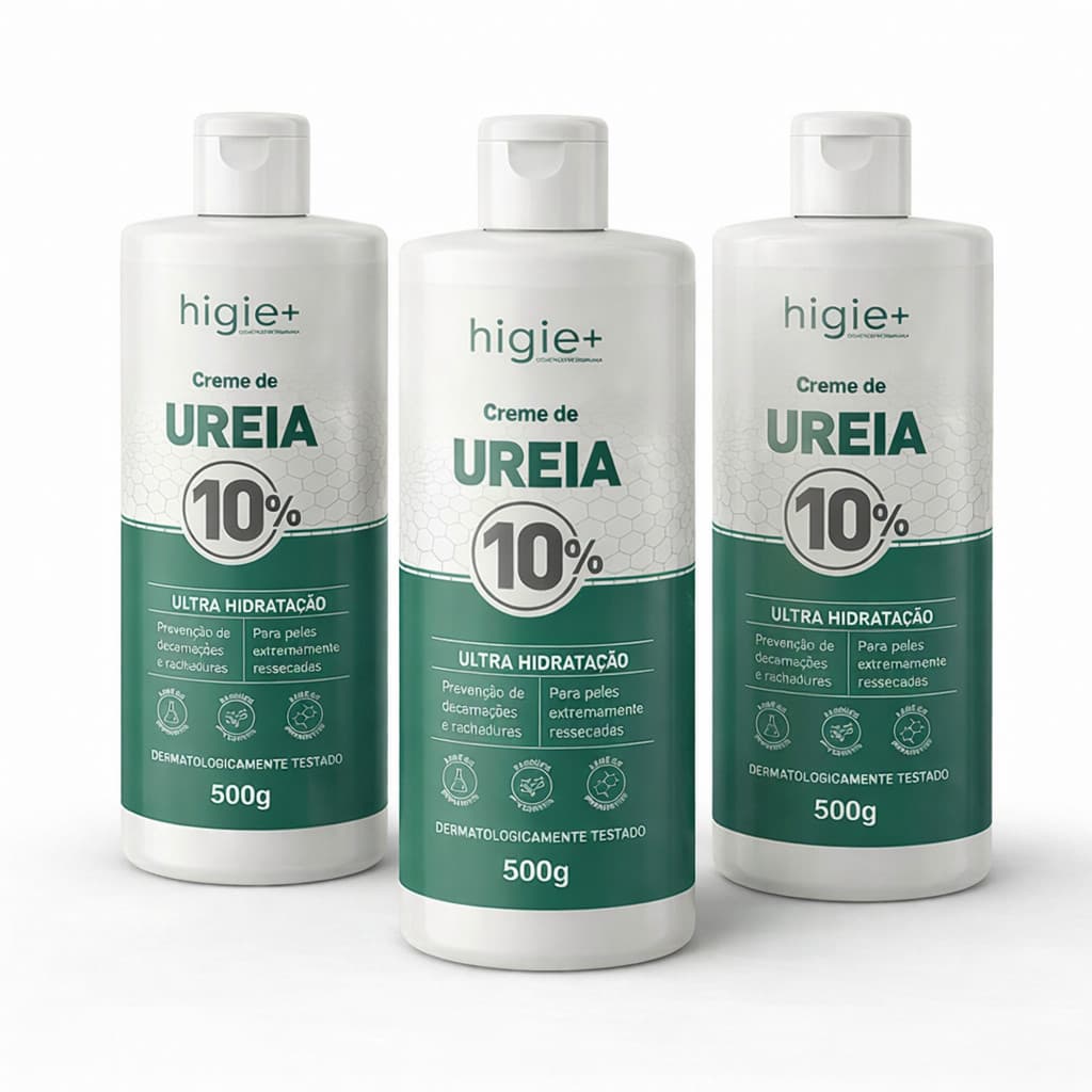 Kit 3 Cremes de Ureia 10% Higie+ 500g Hidratante para Pele Seca