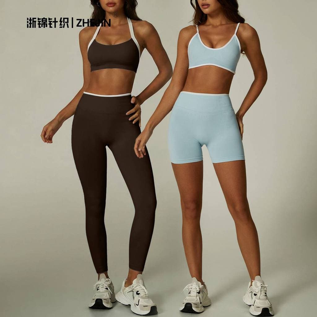 Novo estilo teveo sem costura contraste cor feminino roupas de yoga Halter magro yoga terno esportes Fitness roupas yoga