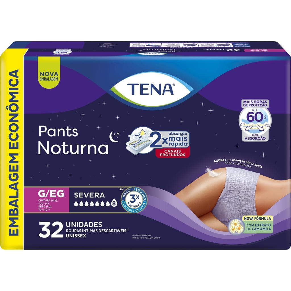 Roupa Íntima Descartável Tena Pants Noturna G/EG Leve 32 Pague 28 Unidades