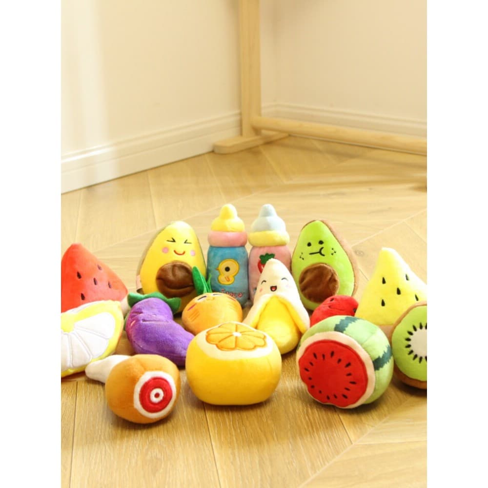 Bonito pelúcia frutas vegetais filhote de cachorro brinquedo voz mordida resistente brinquedo para animais de estimação 