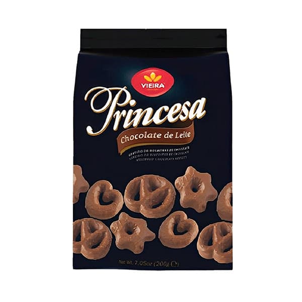 BISCOITO PRINCESA COM CHOCOLATE AO LEITE VIEIRA 200G