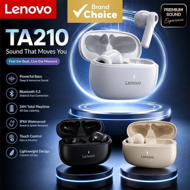 Fones de ouvido Lenovo TA210, modelo OWS, Bluetooth 5.4, som estéreo, fones sem fio para esportes, música, baixa