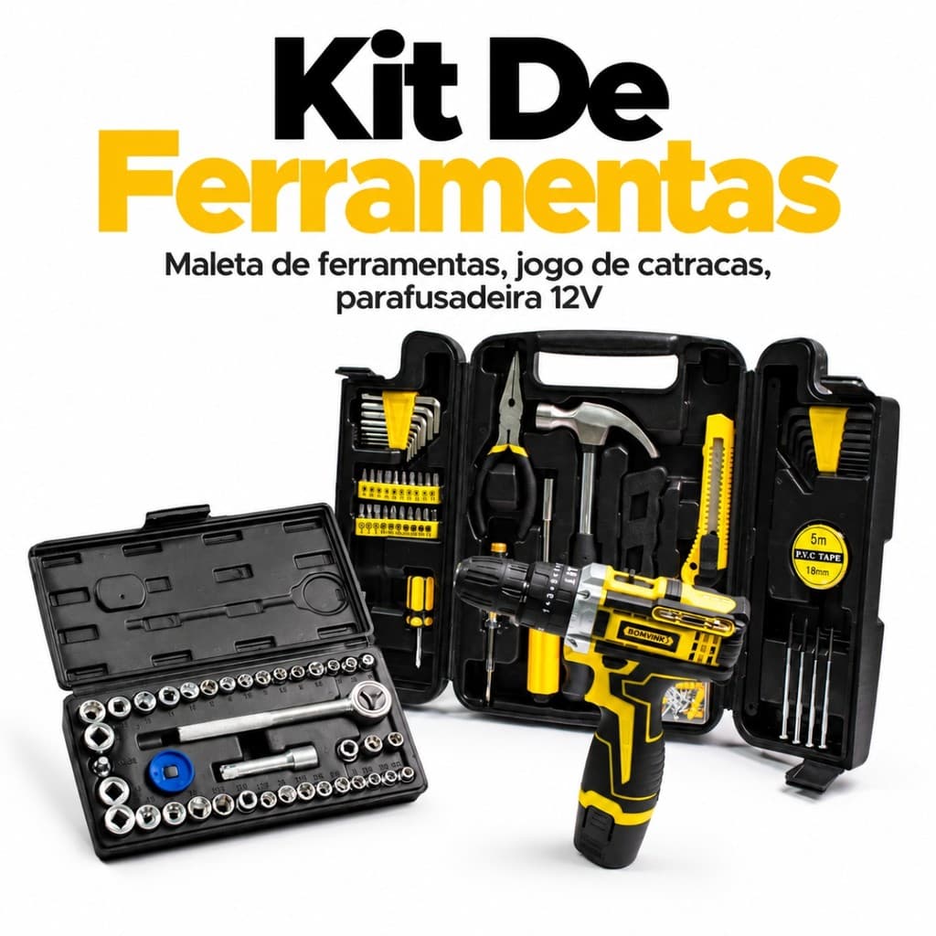 Kit Maleta Ferramentas Jogo Chave Catraca Parafusadeira 12V Bomvink Startools