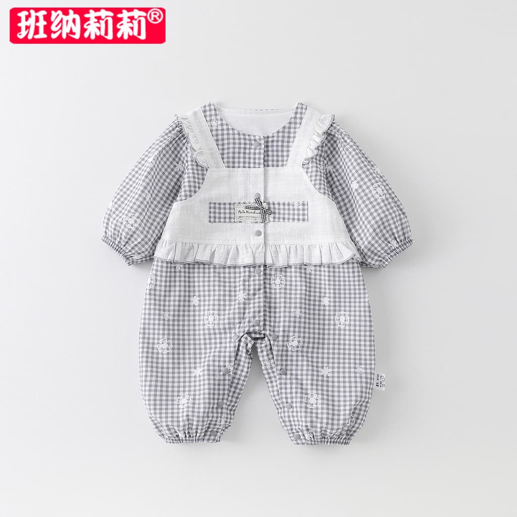 Versão coreana roupas de bebê primavera roupas de bebê menina macacão primavera outono mês inteiro cem dias Outing roupa