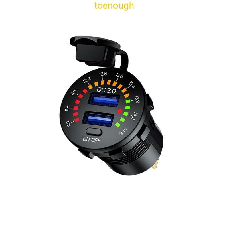 Toe Carregador De Carro Rápido 18W Carregamento Adaptador De USB Duplo Carga Rápida Com Voltímetro ON Switch
