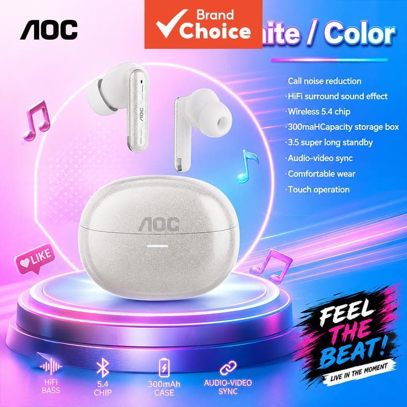 Fones de Ouvido Semiauriculares AOC ACT4615, Fones ANC 6-Mic ENC, Chamadas em Ambientes Ruidosos, Fones Bluetooth Chip
