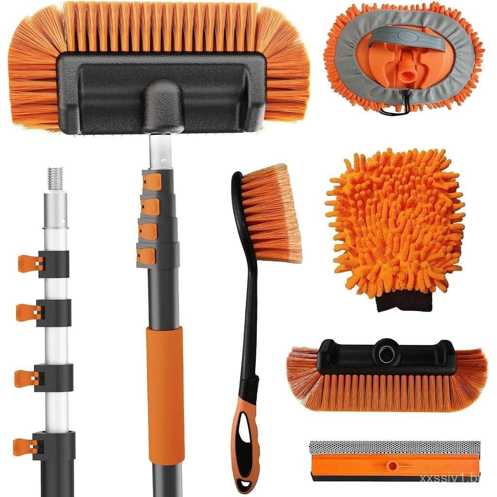 Escova para lavagem de carros Buyplus com cabo longo de 18 pés – Kit de limpeza de carros com haste extensível de 3 a 12