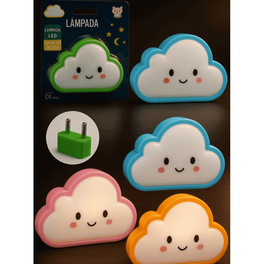 Kit 4 Abajur Luz Para Quarto Bebê Tomada Infantil Bivolt Luminária Led Abajur de Tomada Luminária Infantil formato Nuvem