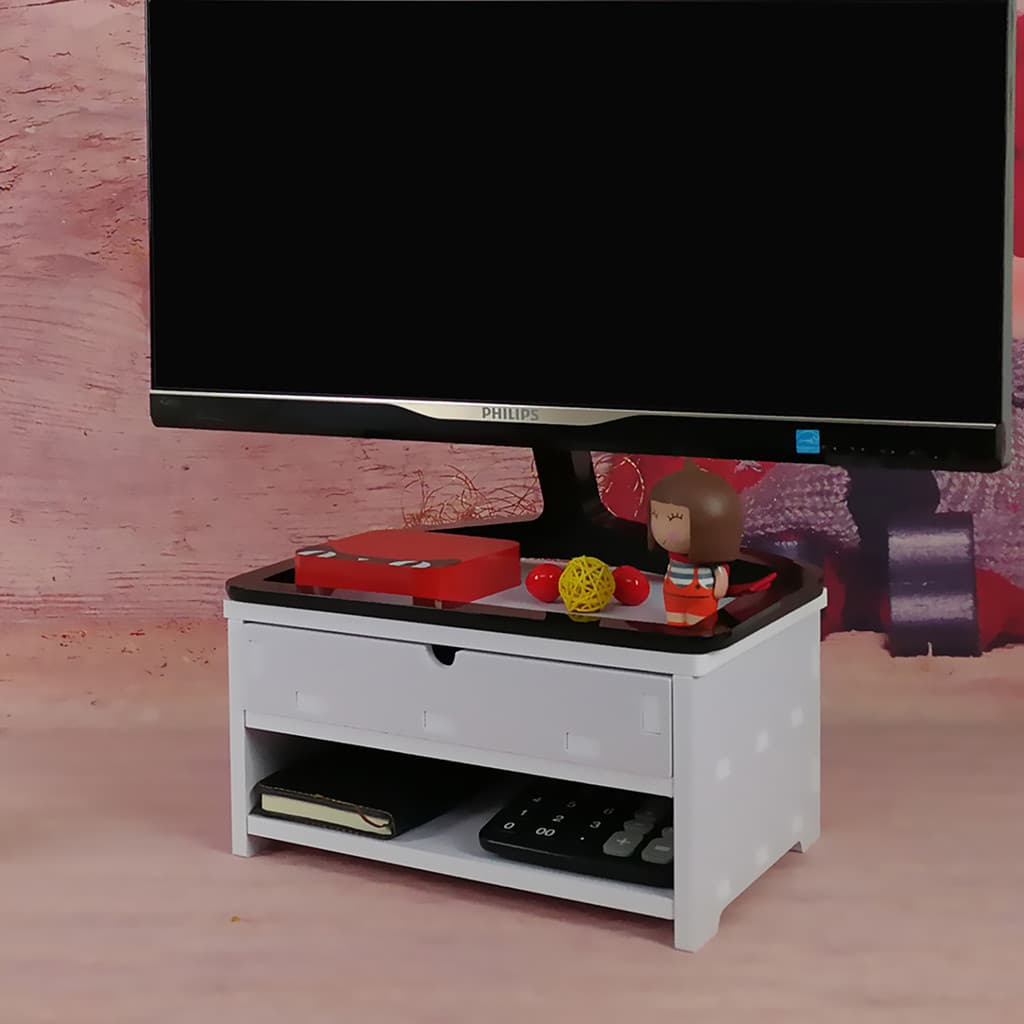 Desktop com gaveta tamanho pequeno Monitor de computador desktop Rack elevado Base gabinete caixa posição trabalho escri