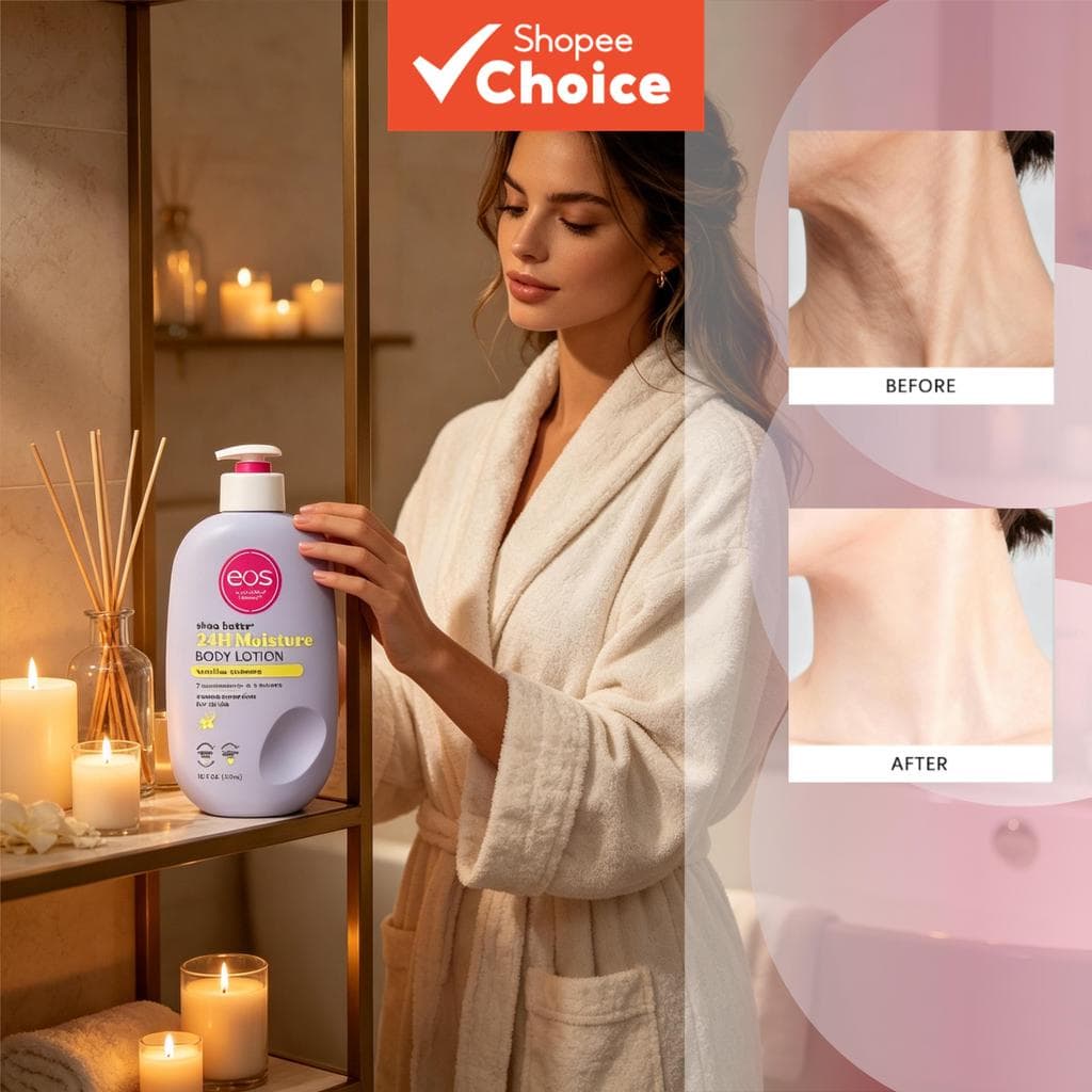 Eos Shea Better Baunilha e Caxemira Loção Corporal Hidratante 24H | Creme Corporal Perfumado Hidratante para Pele Seca,