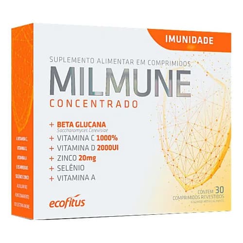 Milmune Ecofitus 30 Comprimidos Imunidade Vitamina C D Zinco Selênio Beta Glucana Antioxidante Suplemento 23486