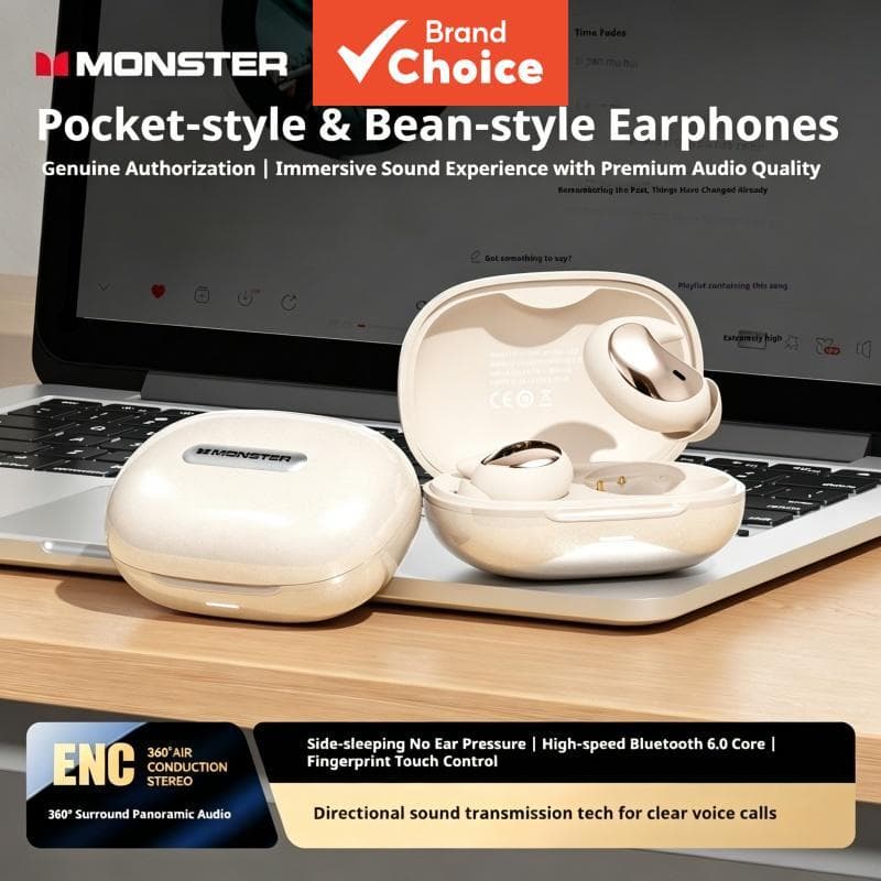 Fones de ouvido Monster A05 sem fio Bluetooth TWS mini fones de ouvido invisíveis para dormir ENC redução de ruído fone